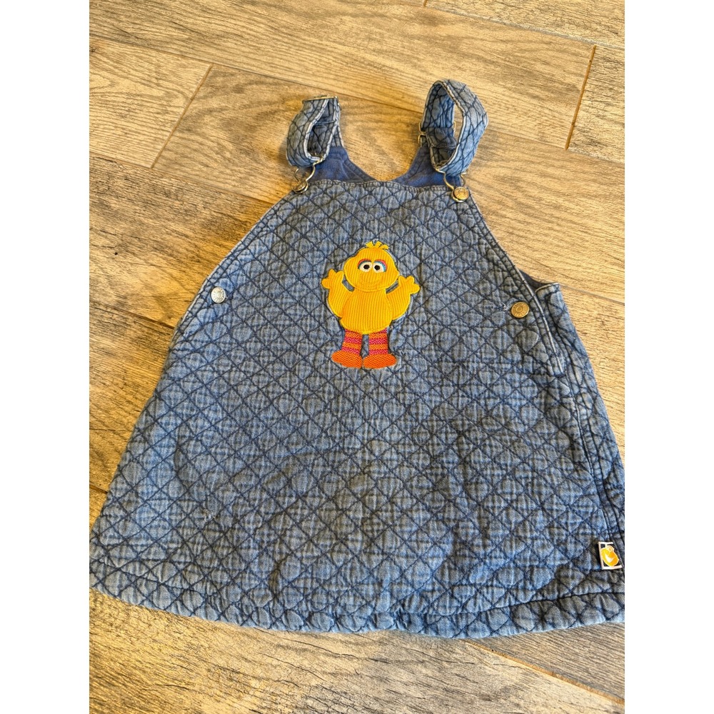 Sesame Street Jumper Dress 5T Quilted Big Bird Denim Overall Girls 5 Toddler 90s